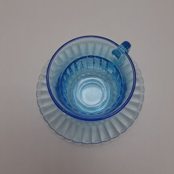 Fortecrisa Mexico Ice Azure Blue Ribbed Glass Cup & Saucer Set - Picture 5 of 11